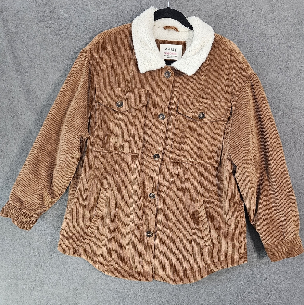 Ashley By 26 International Oversized Brown Corduroy Sherpa Collar Jacket